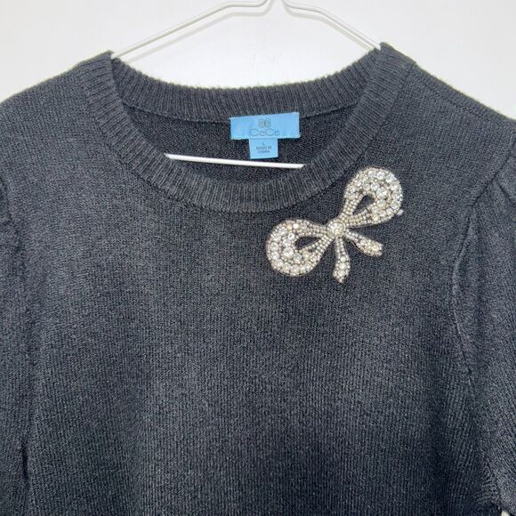 CeCe Rhinestone Bow Long-Sleeve Sweater Dress - Black L - Picture 5 of 10